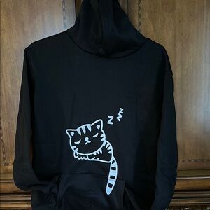 Chic Black Cat Print Hoodie